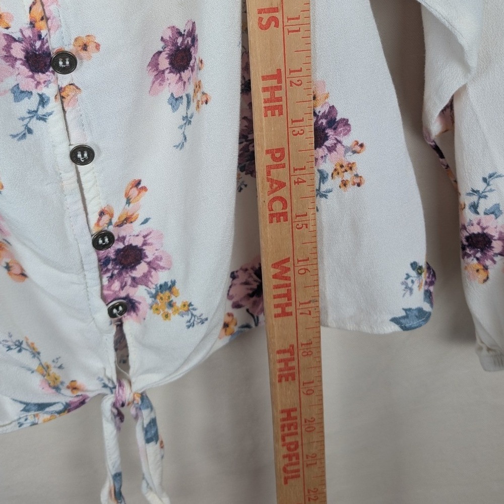 Rewind Floral Long Sleeve Peasant Top Cream Purple Tie Front Blouse Medium - Picture 6 of 10